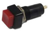 Red latching push switch - square button.
